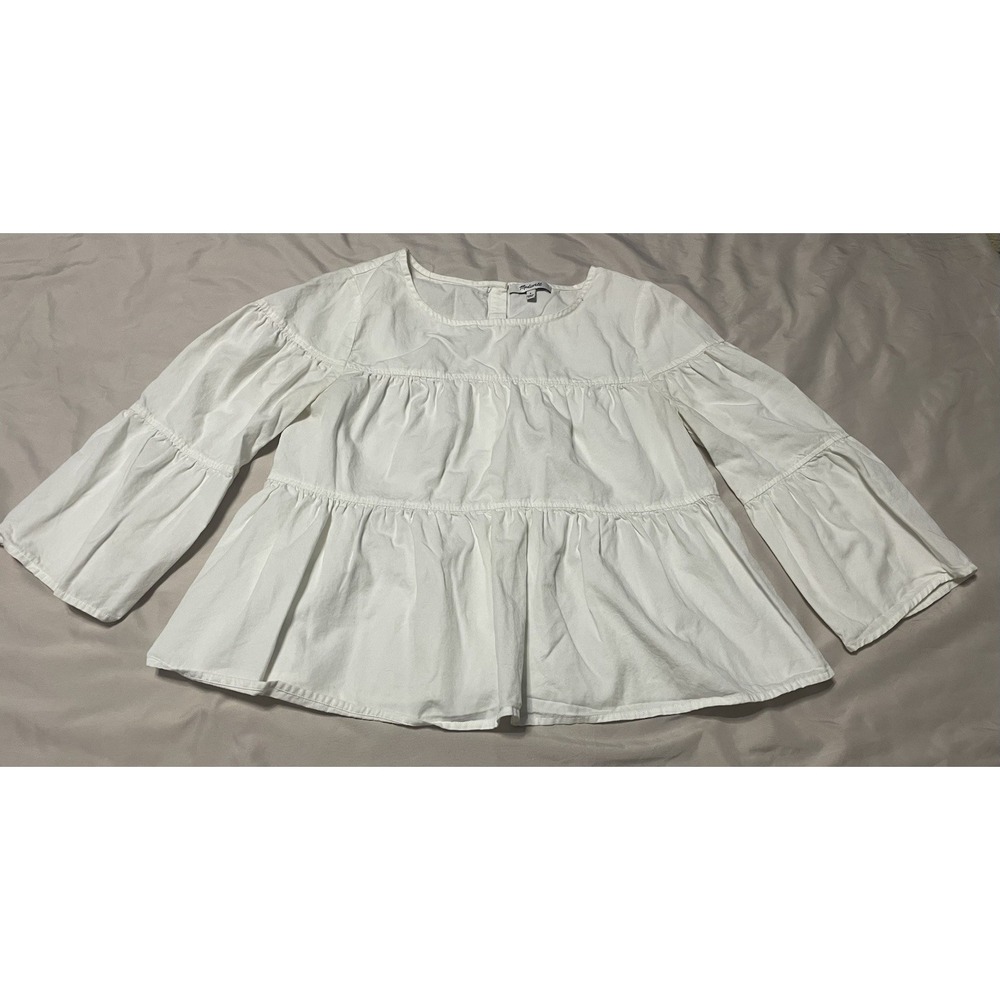 Madewell Tiered Button-Back Top Pure‎ White Women's Size Small